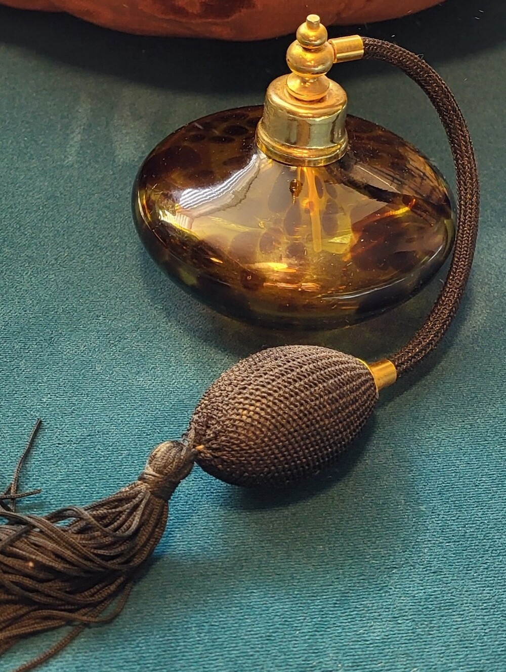 Vintage Amber Glass Atomizer with Black Tassel